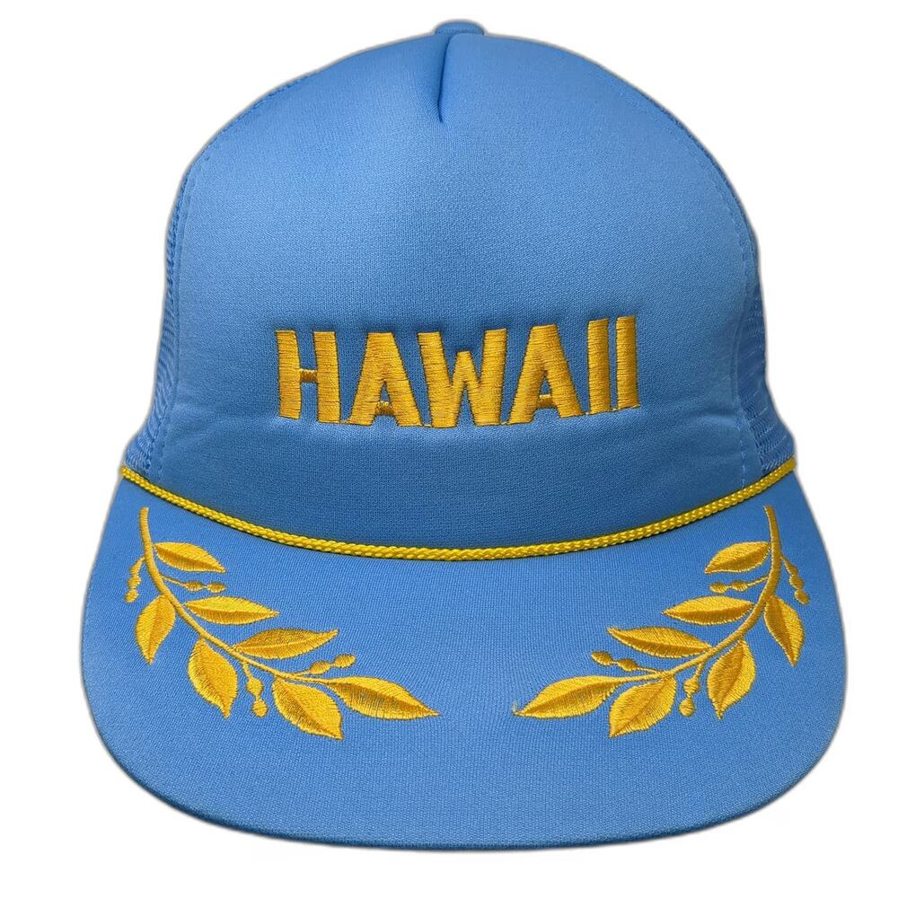 Hawaiian Headwear Trucker Hat Blue Yellow One Size Hawaii Rope Mesh Snapback hat